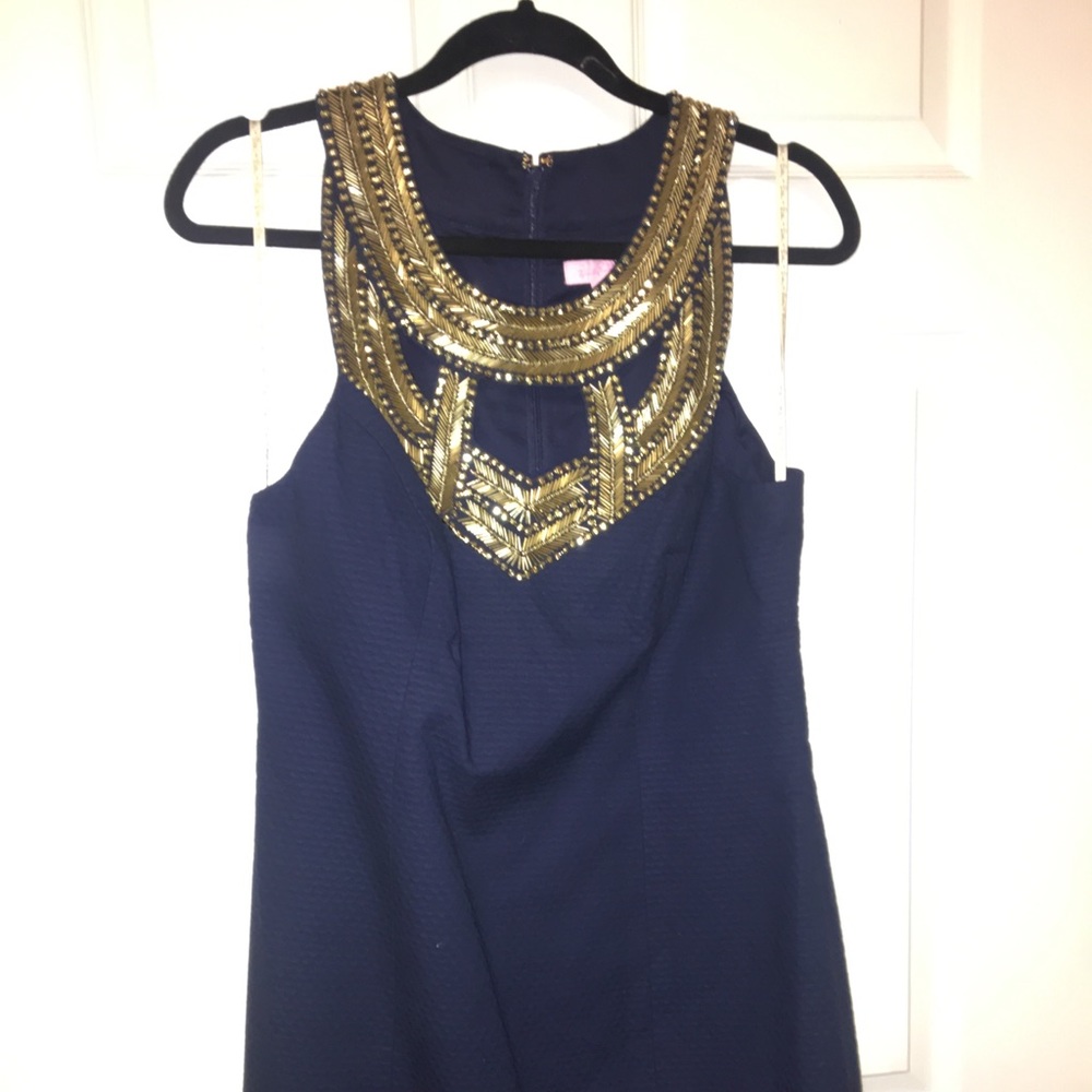 Lilly Pulitzer Navy blue dress with gold collar